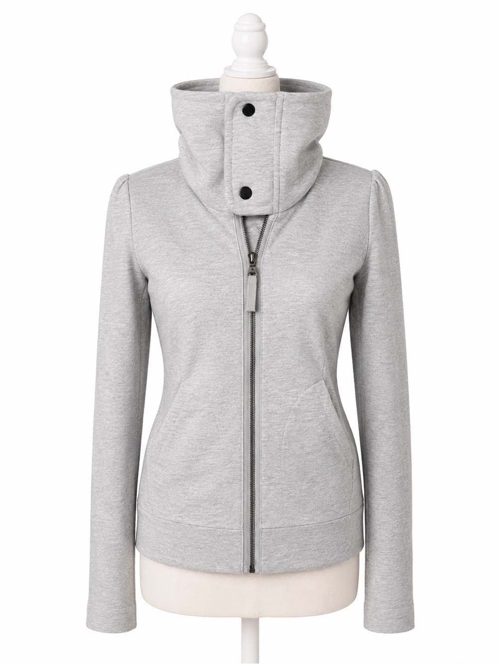 Splendid Zip Up Jacket Womens XS Gray Funnel Neck Snap Collar Athleisure